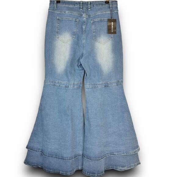 NEW XPlusWear Layered Bell Bottom Stretch Jeans High Waist 70s Style Size Large - Picture 5 of 11